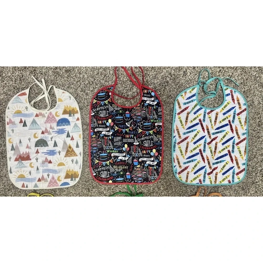 Lot Of 6 Quilted Handmade Bibs Assorted Large Size 12
